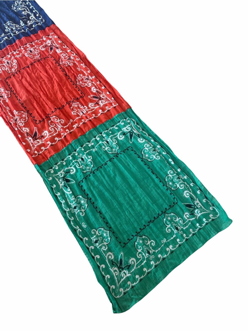 Destin Patchwork Bandana Scarf in Green, Red & Navy made in Italy - Picture 4 of 10